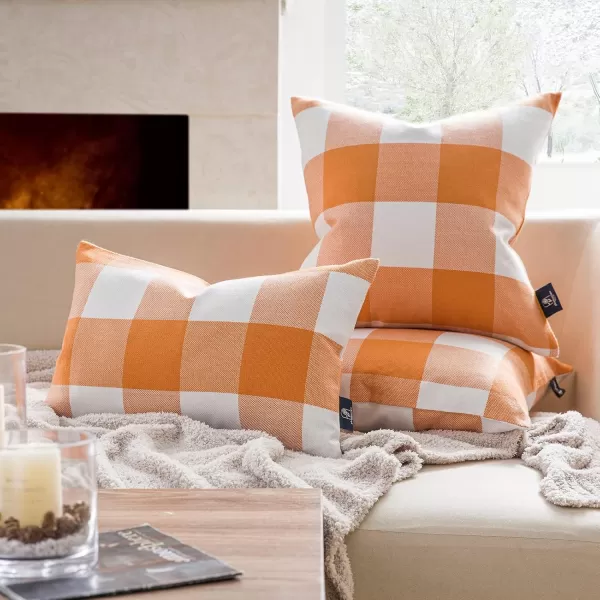 Phantoscope Pack of 2 Gingham Buffalo Check Plaid Throw Decorative Pillow Cover Outdoor Indoor Throw Pillows Farmhouse Square Pillow Cases for Home Decor Navy Blue18 x 18 InchesOrange