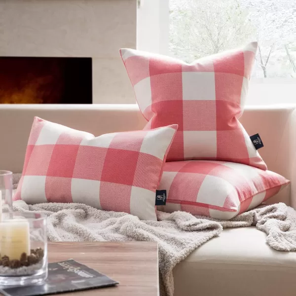 Phantoscope Pack of 2 Gingham Buffalo Check Plaid Throw Decorative Pillow Cover Outdoor Indoor Throw Pillows Farmhouse Square Pillow Cases for Home Decor Navy Blue18 x 18 InchesPink