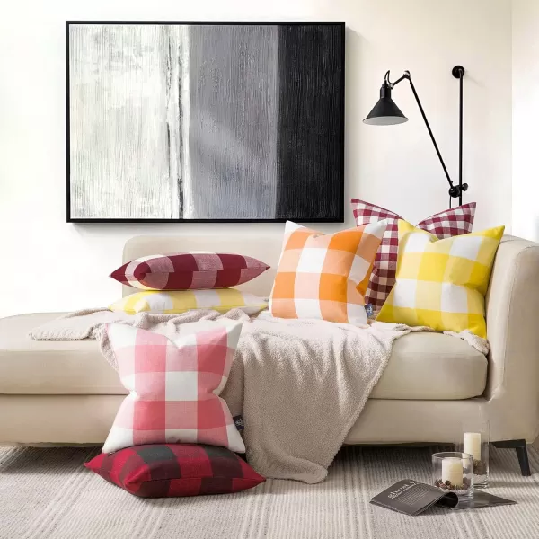Phantoscope Pack of 2 Gingham Buffalo Check Plaid Throw Decorative Pillow Cover Outdoor Indoor Throw Pillows Farmhouse Square Pillow Cases for Home Decor Navy Blue18 x 18 InchesRed