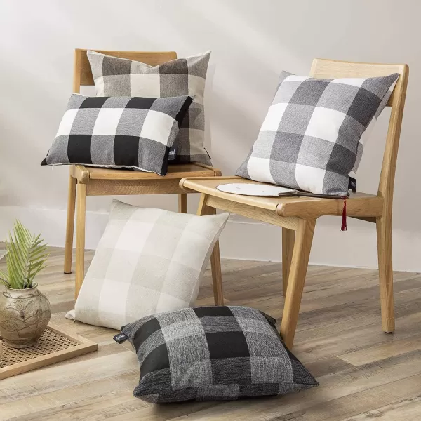 Phantoscope Pack of 2 Gingham Buffalo Check Plaid Throw Decorative Pillow Cover Outdoor Indoor Throw Pillows Farmhouse Square Pillow Cases for Home Decor Navy Blue18 x 18 InchesBlack and White