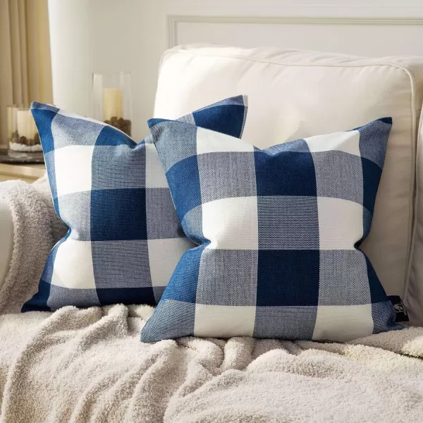 Phantoscope Pack of 2 Gingham Buffalo Check Plaid Throw Decorative Pillow Cover Outdoor Indoor Throw Pillows Farmhouse Square Pillow Cases for Home Decor Navy Blue18 x 18 InchesNavy Blue