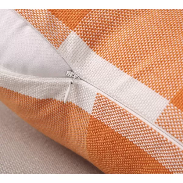 Phantoscope Pack of 2 Gingham Buffalo Check Plaid Throw Decorative Pillow Cover Outdoor Indoor Throw Pillows Farmhouse Square Pillow Cases for Home Decor Navy Blue18 x 18 InchesOrange