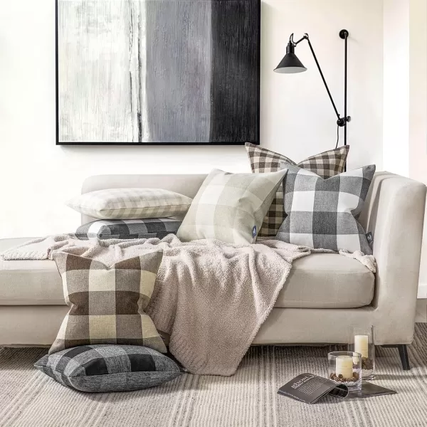 Phantoscope Pack of 2 Gingham Buffalo Check Plaid Throw Decorative Pillow Cover Outdoor Indoor Throw Pillows Farmhouse Square Pillow Cases for Home Decor Navy Blue18 x 18 InchesGray