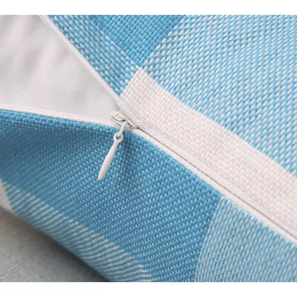 Phantoscope Pack of 2 Gingham Buffalo Check Plaid Throw Decorative Pillow Cover Outdoor Indoor Throw Pillows Farmhouse Square Pillow Cases for Home Decor Navy Blue18 x 18 InchesLight Blue