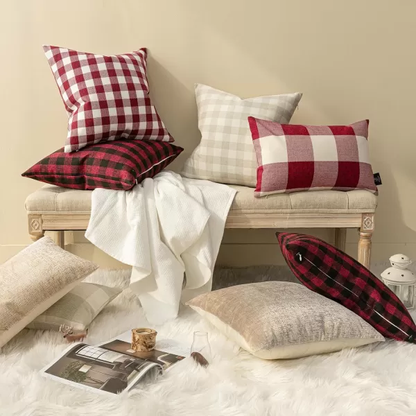 Phantoscope Pack of 2 Gingham Buffalo Check Plaid Throw Decorative Pillow Cover Outdoor Indoor Throw Pillows Farmhouse Square Pillow Cases for Home Decor Navy Blue18 x 18 InchesRed