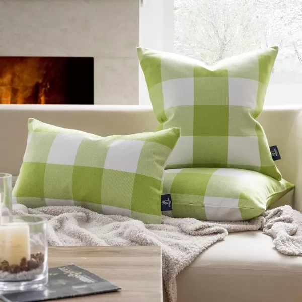 Phantoscope Pack of 2 Gingham Buffalo Check Plaid Throw Decorative Pillow Cover Outdoor Indoor Throw Pillows Farmhouse Square Pillow Cases for Home Decor Navy Blue18 x 18 InchesGreen