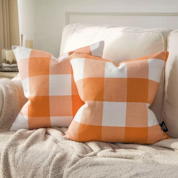 Phantoscope Pack of 2 Gingham Buffalo Check Plaid Throw Decorative Pillow Cover Outdoor Indoor Throw Pillows Farmhouse Square Pillow Cases for Home Decor Navy Blue18 x 18 InchesOrange