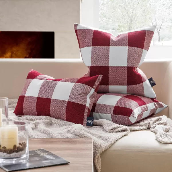 Phantoscope Pack of 2 Gingham Buffalo Check Plaid Throw Decorative Pillow Cover Outdoor Indoor Throw Pillows Farmhouse Square Pillow Cases for Home Decor Navy Blue18 x 18 InchesRed