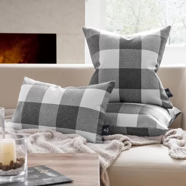 Phantoscope Pack of 2 Gingham Buffalo Check Plaid Throw Decorative Pillow Cover Outdoor Indoor Throw Pillows Farmhouse Square Pillow Cases for Home Decor Navy Blue18 x 18 InchesGray