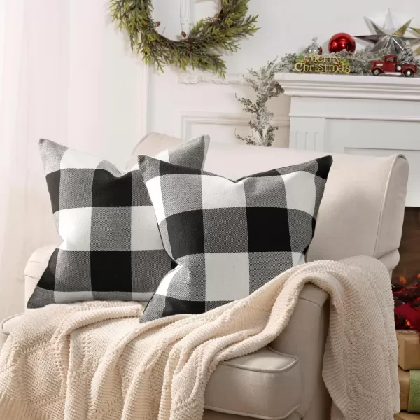 Phantoscope Pack of 2 Gingham Buffalo Check Plaid Throw Decorative Pillow Cover Outdoor Indoor Throw Pillows Farmhouse Square Pillow Cases for Home Decor Navy Blue18 x 18 InchesBlack and White