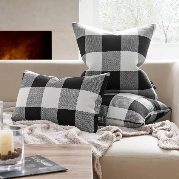 Phantoscope Pack of 2 Gingham Buffalo Check Plaid Throw Decorative Pillow Cover Outdoor Indoor Throw Pillows Farmhouse Square Pillow Cases for Home Decor Navy Blue18 x 18 InchesBlack and White