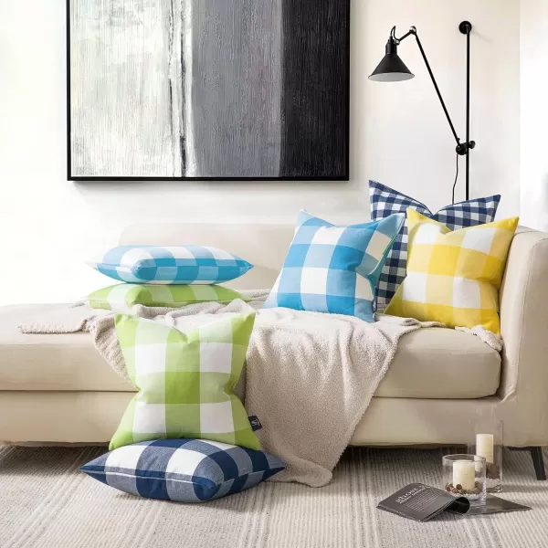Phantoscope Pack of 2 Gingham Buffalo Check Plaid Throw Decorative Pillow Cover Outdoor Indoor Throw Pillows Farmhouse Square Pillow Cases for Home Decor Navy Blue18 x 18 InchesNavy Blue