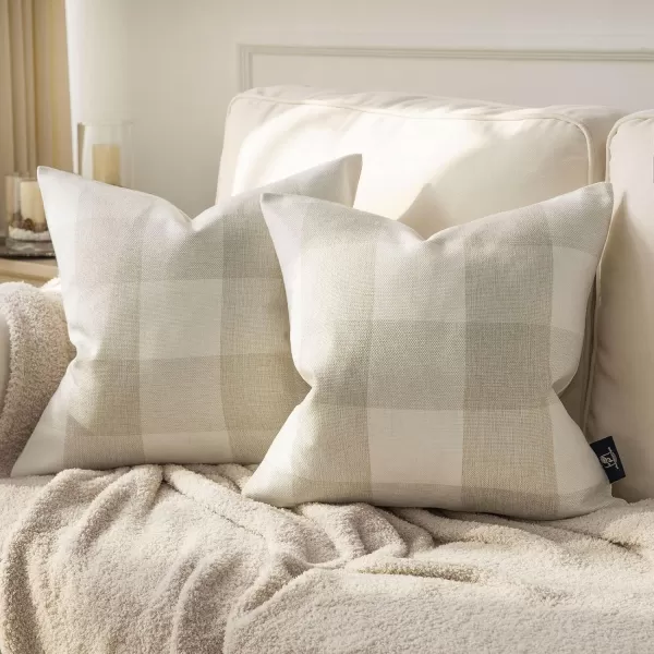 Phantoscope Pack of 2 Gingham Buffalo Check Plaid Throw Decorative Pillow Cover Outdoor Indoor Throw Pillows Farmhouse Square Pillow Cases for Home Decor Navy Blue18 x 18 InchesOff White