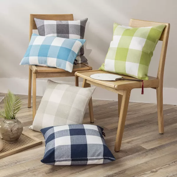 Phantoscope Pack of 2 Gingham Buffalo Check Plaid Throw Decorative Pillow Cover Outdoor Indoor Throw Pillows Farmhouse Square Pillow Cases for Home Decor Navy Blue18 x 18 InchesCoffee
