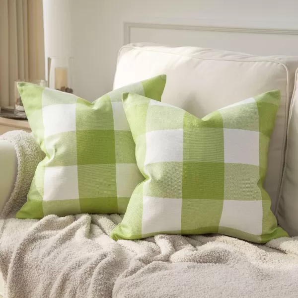 Phantoscope Pack of 2 Gingham Buffalo Check Plaid Throw Decorative Pillow Cover Outdoor Indoor Throw Pillows Farmhouse Square Pillow Cases for Home Decor Navy Blue18 x 18 InchesGreen