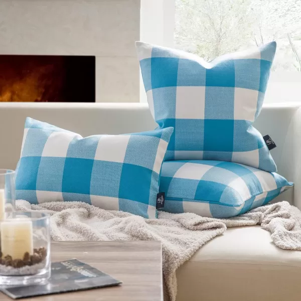 Phantoscope Pack of 2 Gingham Buffalo Check Plaid Throw Decorative Pillow Cover Outdoor Indoor Throw Pillows Farmhouse Square Pillow Cases for Home Decor Navy Blue18 x 18 InchesLight Blue
