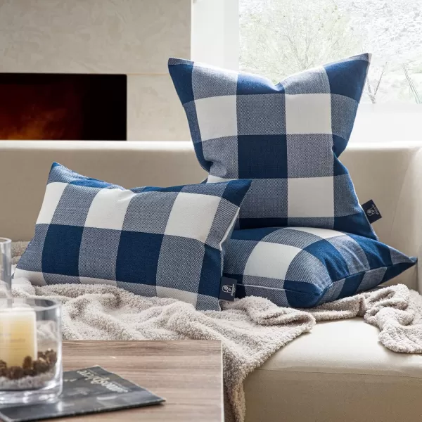 Phantoscope Pack of 2 Gingham Buffalo Check Plaid Throw Decorative Pillow Cover Outdoor Indoor Throw Pillows Farmhouse Square Pillow Cases for Home Decor Navy Blue18 x 18 InchesNavy Blue