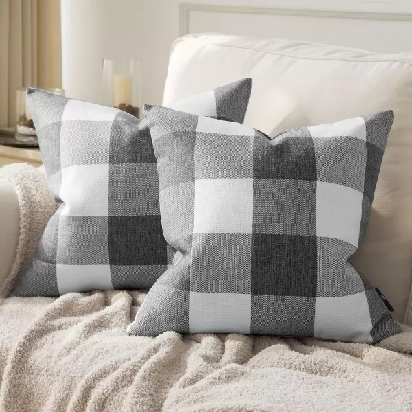 Phantoscope Pack of 2 Gingham Buffalo Check Plaid Throw Decorative Pillow Cover Outdoor Indoor Throw Pillows Farmhouse Square Pillow Cases for Home Decor Navy Blue18 x 18 InchesGray