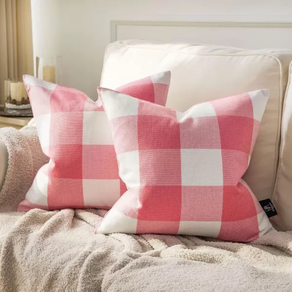 Phantoscope Pack of 2 Gingham Buffalo Check Plaid Throw Decorative Pillow Cover Outdoor Indoor Throw Pillows Farmhouse Square Pillow Cases for Home Decor Navy Blue18 x 18 InchesPink