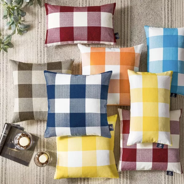 Phantoscope Pack of 2 Gingham Buffalo Check Plaid Throw Decorative Pillow Cover Outdoor Indoor Throw Pillows Farmhouse Square Pillow Cases for Home Decor Navy Blue18 x 18 InchesRed