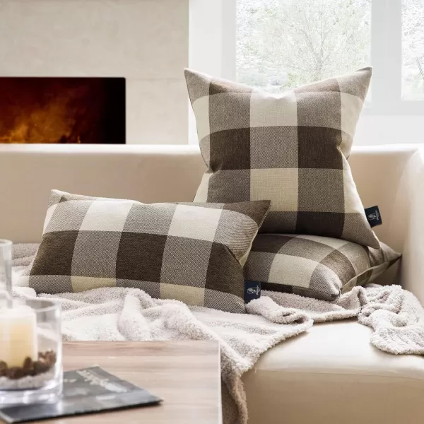 Phantoscope Pack of 2 Gingham Buffalo Check Plaid Throw Decorative Pillow Cover Outdoor Indoor Throw Pillows Farmhouse Square Pillow Cases for Home Decor Navy Blue18 x 18 InchesCoffee