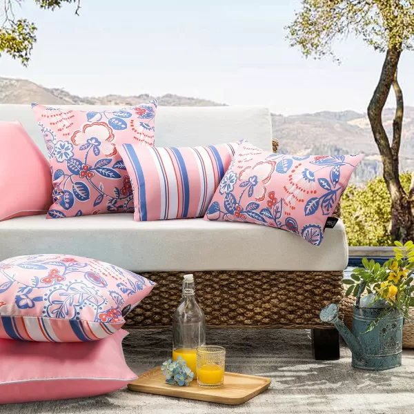 Phantoscope Pack of 2 Outdoor Indoor Throw Decorative Pillow Cover Floral Waterproof Patio Pillows Cushion Case for Couch Tent Park Off White 18 x 18 InchesPink