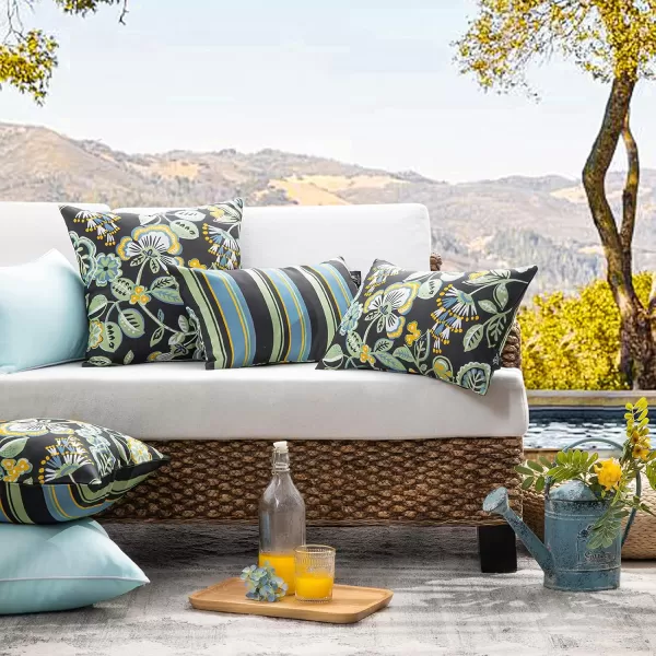 Phantoscope Pack of 2 Outdoor Indoor Throw Decorative Pillow Cover Floral Waterproof Patio Pillows Cushion Case for Couch Tent Park Off White 18 x 18 InchesDark Green