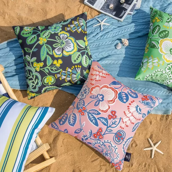 Phantoscope Pack of 2 Outdoor Indoor Throw Decorative Pillow Cover Floral Waterproof Patio Pillows Cushion Case for Couch Tent Park Off White 18 x 18 InchesPink