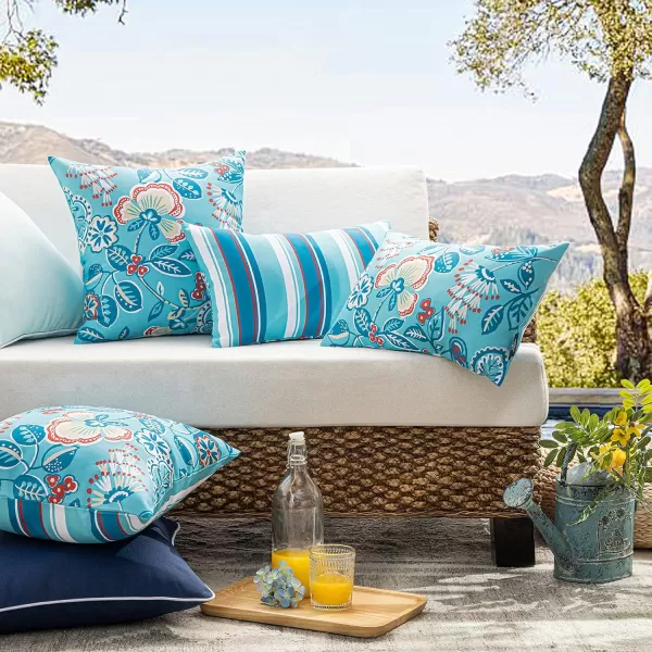 Phantoscope Pack of 2 Outdoor Indoor Throw Decorative Pillow Cover Floral Waterproof Patio Pillows Cushion Case for Couch Tent Park Off White 18 x 18 InchesTurquoise