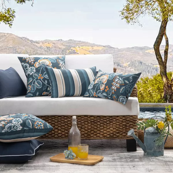 Phantoscope Pack of 2 Outdoor Indoor Throw Decorative Pillow Cover Floral Waterproof Patio Pillows Cushion Case for Couch Tent Park Off White 18 x 18 InchesDark Blue
