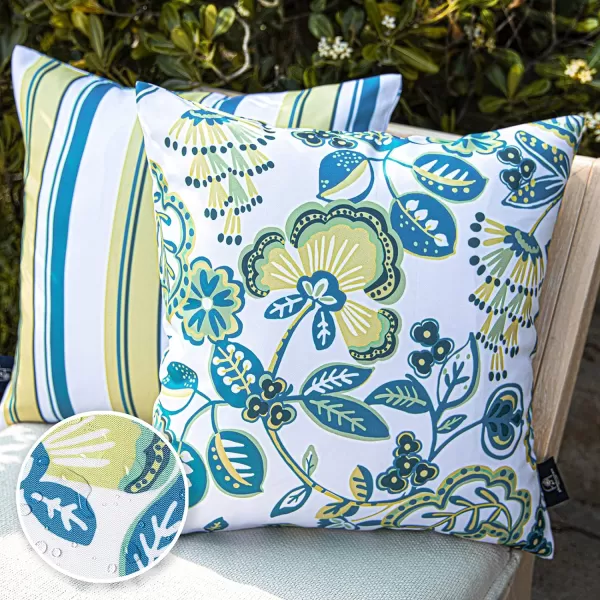 Phantoscope Pack of 2 Outdoor Indoor Throw Decorative Pillow Cover Floral Waterproof Patio Pillows Cushion Case for Couch Tent Park Off White 18 x 18 InchesOff White