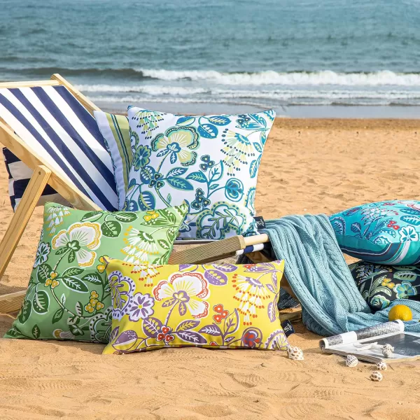 Phantoscope Pack of 2 Outdoor Indoor Throw Decorative Pillow Cover Floral Waterproof Patio Pillows Cushion Case for Couch Tent Park Off White 18 x 18 InchesTurquoise