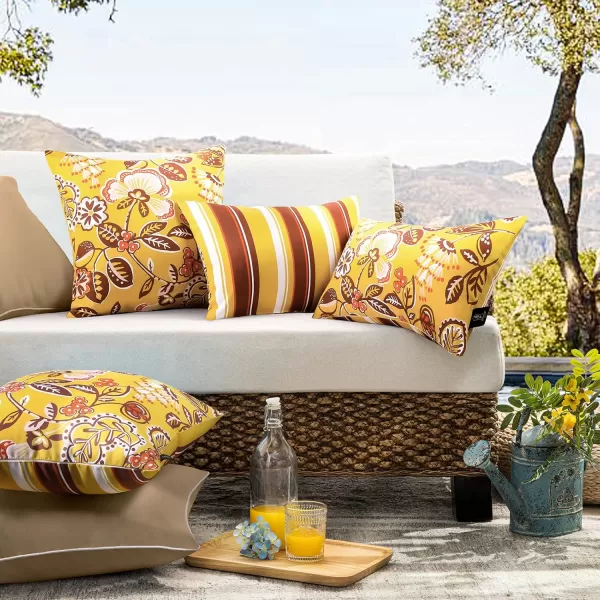 Phantoscope Pack of 2 Outdoor Indoor Throw Decorative Pillow Cover Floral Waterproof Patio Pillows Cushion Case for Couch Tent Park Off White 18 x 18 InchesYellow