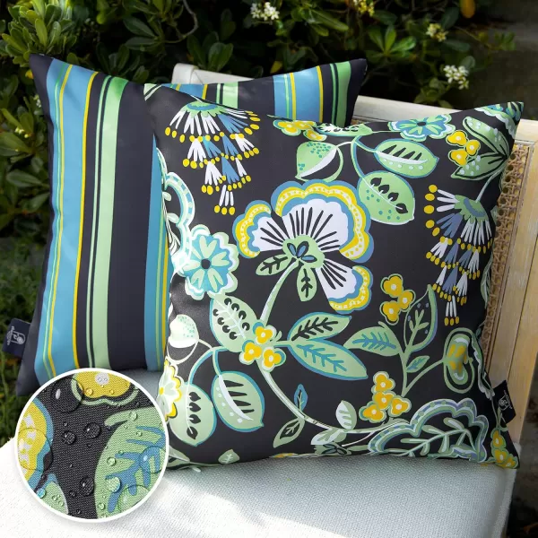 Phantoscope Pack of 2 Outdoor Indoor Throw Decorative Pillow Cover Floral Waterproof Patio Pillows Cushion Case for Couch Tent Park Off White 18 x 18 InchesDark Green