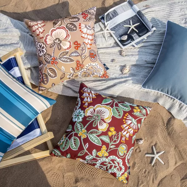 Phantoscope Pack of 2 Outdoor Indoor Throw Decorative Pillow Cover Floral Waterproof Patio Pillows Cushion Case for Couch Tent Park Off White 18 x 18 InchesLight Coffee