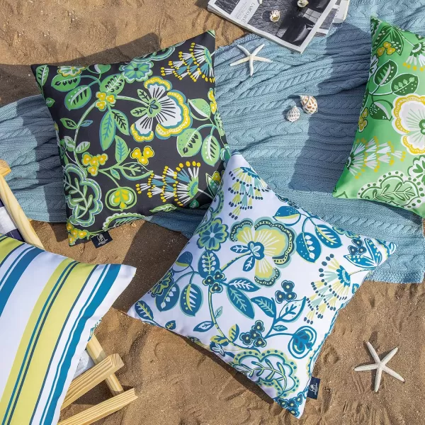 Phantoscope Pack of 2 Outdoor Indoor Throw Decorative Pillow Cover Floral Waterproof Patio Pillows Cushion Case for Couch Tent Park Off White 18 x 18 InchesDark Green