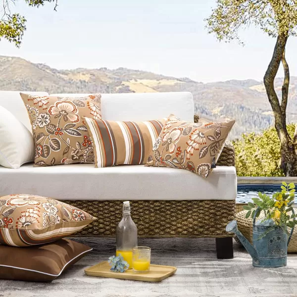Phantoscope Pack of 2 Outdoor Indoor Throw Decorative Pillow Cover Floral Waterproof Patio Pillows Cushion Case for Couch Tent Park Off White 18 x 18 InchesLight Coffee