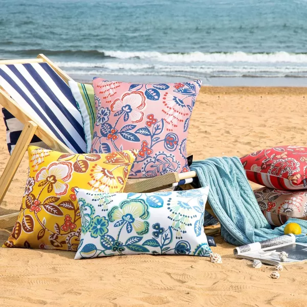 Phantoscope Pack of 2 Outdoor Indoor Throw Decorative Pillow Cover Floral Waterproof Patio Pillows Cushion Case for Couch Tent Park Off White 18 x 18 InchesPink