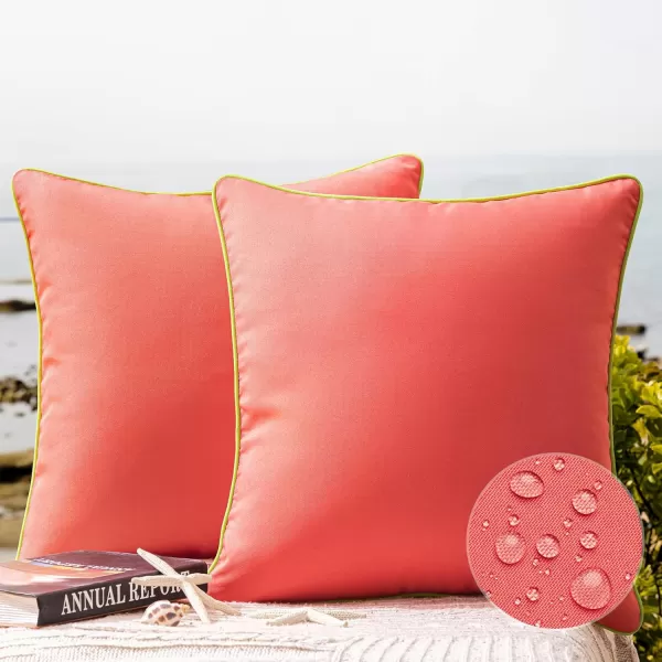 Phantoscope Pack of 2 Outdoor Waterproof Throw Pillow Covers Decorative Square Cushion Case Patio Pillows for Couch Tent Sunbrella 18x18 YellowBlush Pink