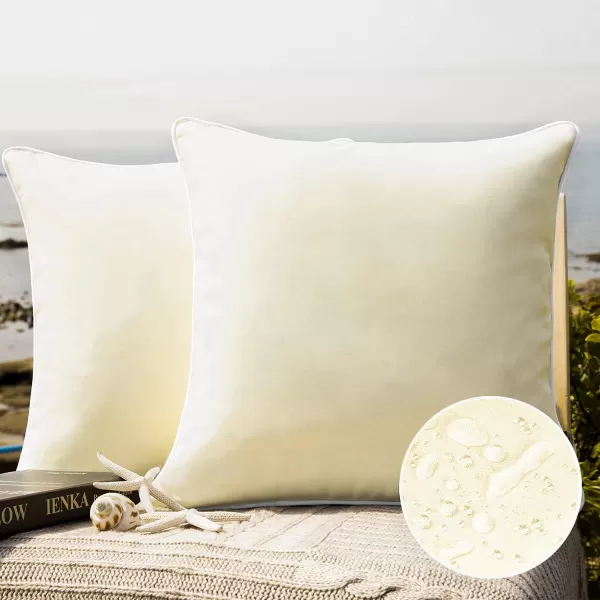 Phantoscope Pack of 2 Outdoor Waterproof Throw Pillow Covers Decorative Square Cushion Case Patio Pillows for Couch Tent Sunbrella 18x18 YellowCream Cheese