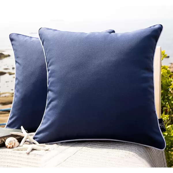 Phantoscope Pack of 2 Outdoor Waterproof Throw Pillow Covers Decorative Square Cushion Case Patio Pillows for Couch Tent Sunbrella 18x18 YellowDark Blue