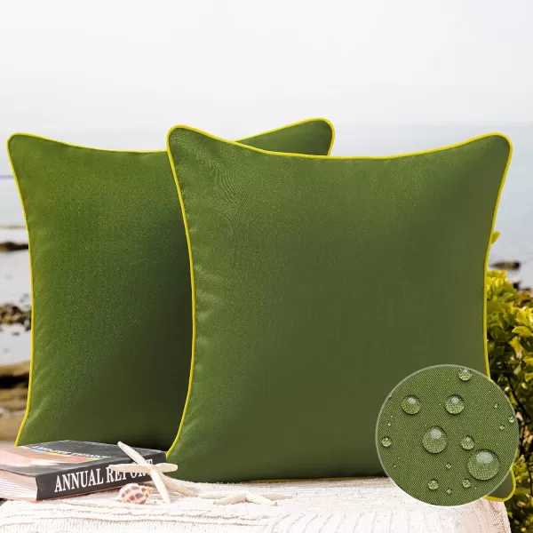 Phantoscope Pack of 2 Outdoor Waterproof Throw Pillow Covers Decorative Square Cushion Case Patio Pillows for Couch Tent Sunbrella 18x18 YellowDark Green