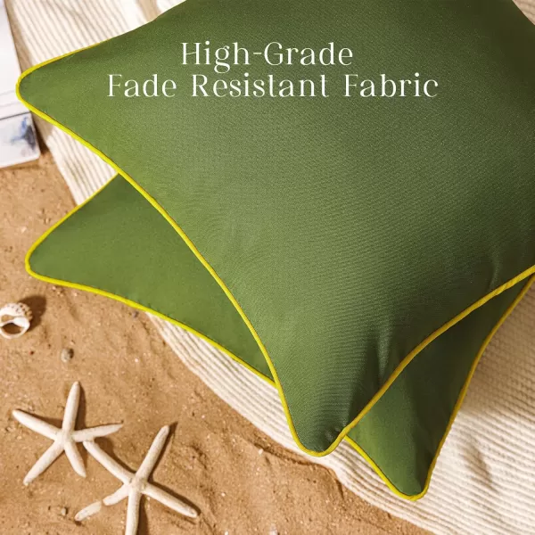 Phantoscope Pack of 2 Outdoor Waterproof Throw Pillow Covers Decorative Square Cushion Case Patio Pillows for Couch Tent Sunbrella 18x18 YellowDark Green