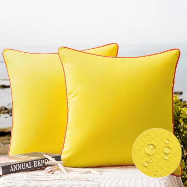 Phantoscope Pack of 2 Outdoor Waterproof Throw Pillow Covers Decorative Square Cushion Case Patio Pillows for Couch Tent Sunbrella 18x18 YellowLemon Yellow