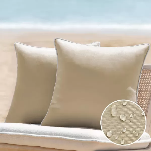 Phantoscope Pack of 2 Outdoor Waterproof Throw Pillow Covers Decorative Square Cushion Case Patio Pillows for Couch Tent Sunbrella 18x18 YellowLight Coffee