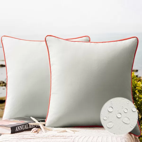 Phantoscope Pack of 2 Outdoor Waterproof Throw Pillow Covers Decorative Square Cushion Case Patio Pillows for Couch Tent Sunbrella 18x18 YellowLight Grey