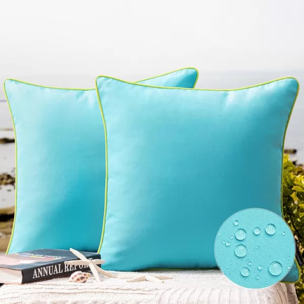 Phantoscope Pack of 2 Outdoor Waterproof Throw Pillow Covers Decorative Square Cushion Case Patio Pillows for Couch Tent Sunbrella 18x18 YellowSky Blue