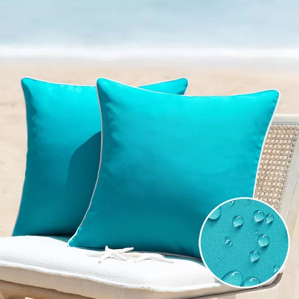 Phantoscope Pack of 2 Outdoor Waterproof Throw Pillow Covers Decorative Square Cushion Case Patio Pillows for Couch Tent Sunbrella 18x18 YellowTeal Blue