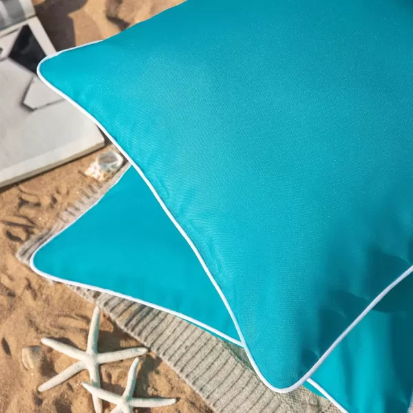 Phantoscope Pack of 2 Outdoor Waterproof Throw Pillow Covers Decorative Square Cushion Case Patio Pillows for Couch Tent Sunbrella 18x18 YellowTeal Blue