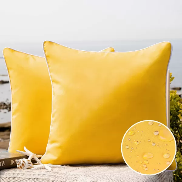 Phantoscope Pack of 2 Outdoor Waterproof Throw Pillow Covers Decorative Square Cushion Case Patio Pillows for Couch Tent Sunbrella 18x18 YellowYellow